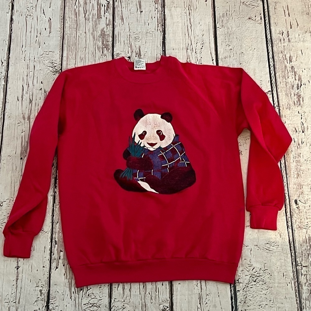 Vintage Panda Bear Animal Print 1980s Pullover Jumper Sweatshirt